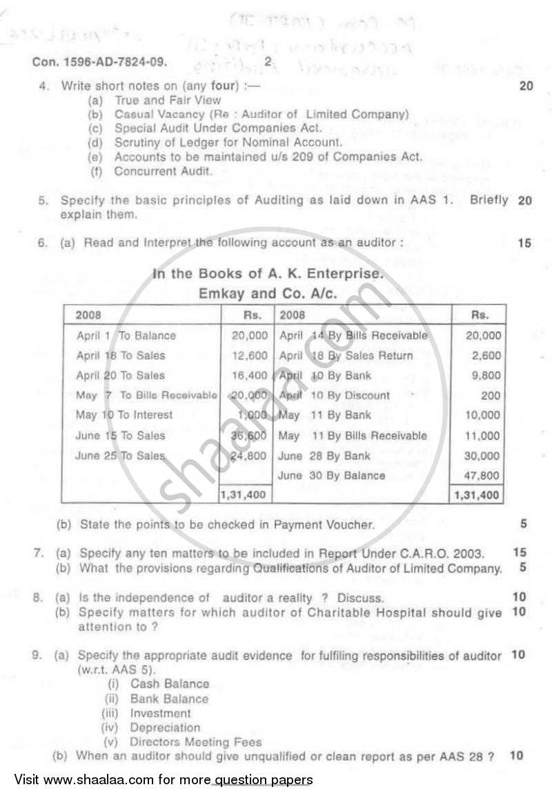 Advanced Auditing 2008-2009 - M.Com. - Part 2 - University of Mumbai question paper with PDF download