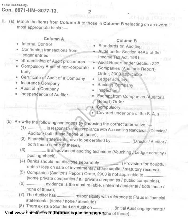Advanced Auditing 2012-2013 - M.Com. - Part 2 - University of Mumbai question paper with PDF download