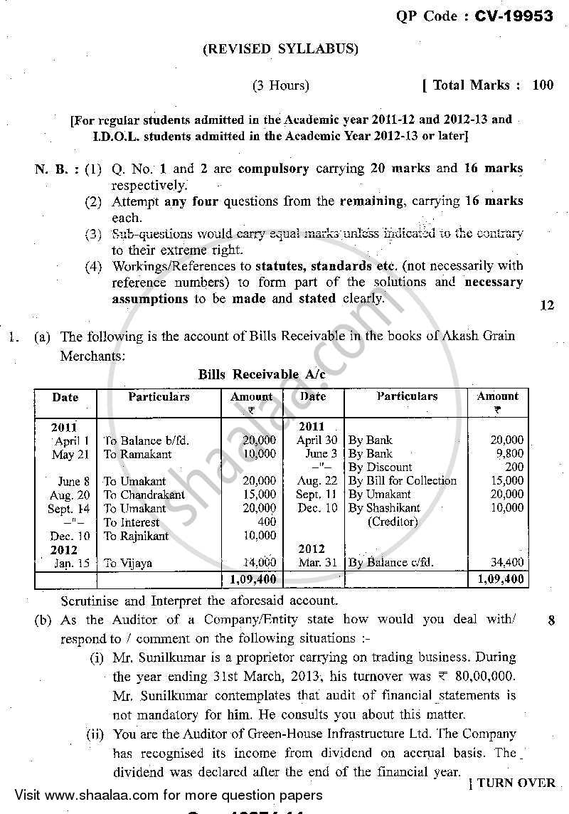 Advanced Auditing 2013-2014 - M.Com. - Part 2 - University of Mumbai question paper with PDF download