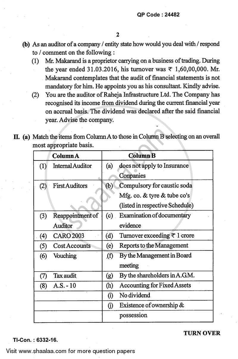Advanced Auditing 2015-2016 - M.Com. - Part 2 - University of Mumbai question paper with PDF download