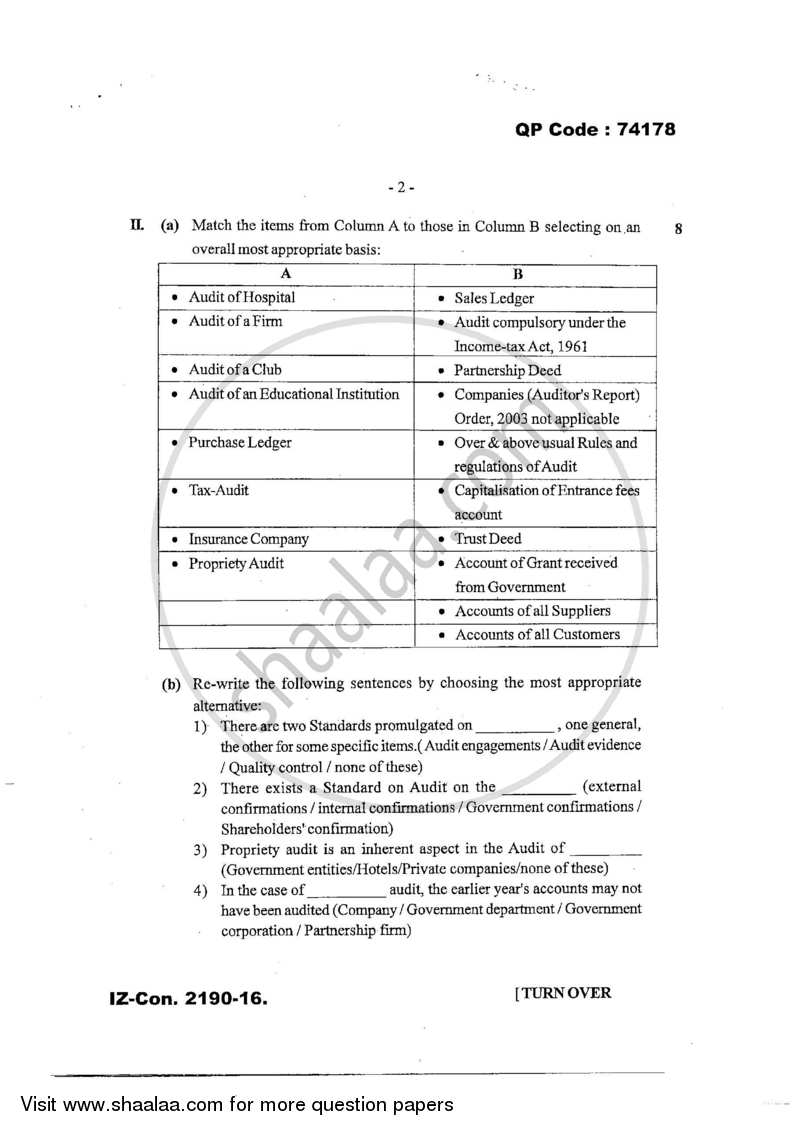 Advanced Auditing 2016-2017 - M.Com. - Part 2 - University of Mumbai question paper with PDF download