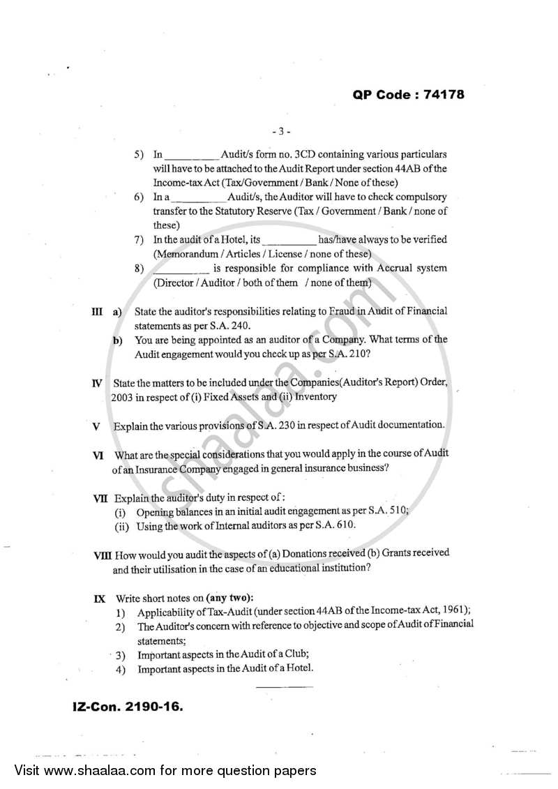 Advanced Auditing 2016-2017 - M.Com. - Part 2 - University of Mumbai question paper with PDF download