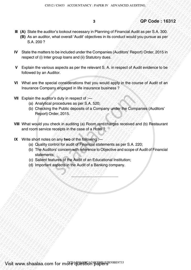 Advanced Auditing 2016-2017 - M.Com. - Part 2 - University of Mumbai question paper with PDF download