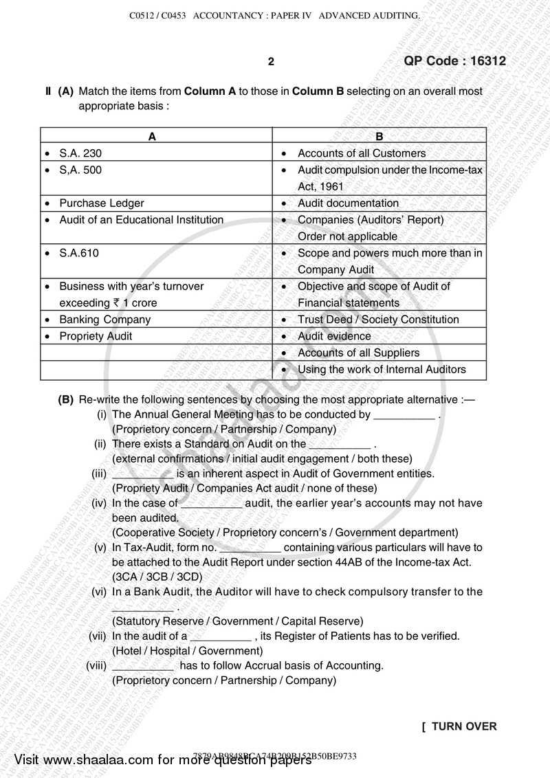 Advanced Auditing 2016-2017 - M.Com. - Part 2 - University of Mumbai question paper with PDF download