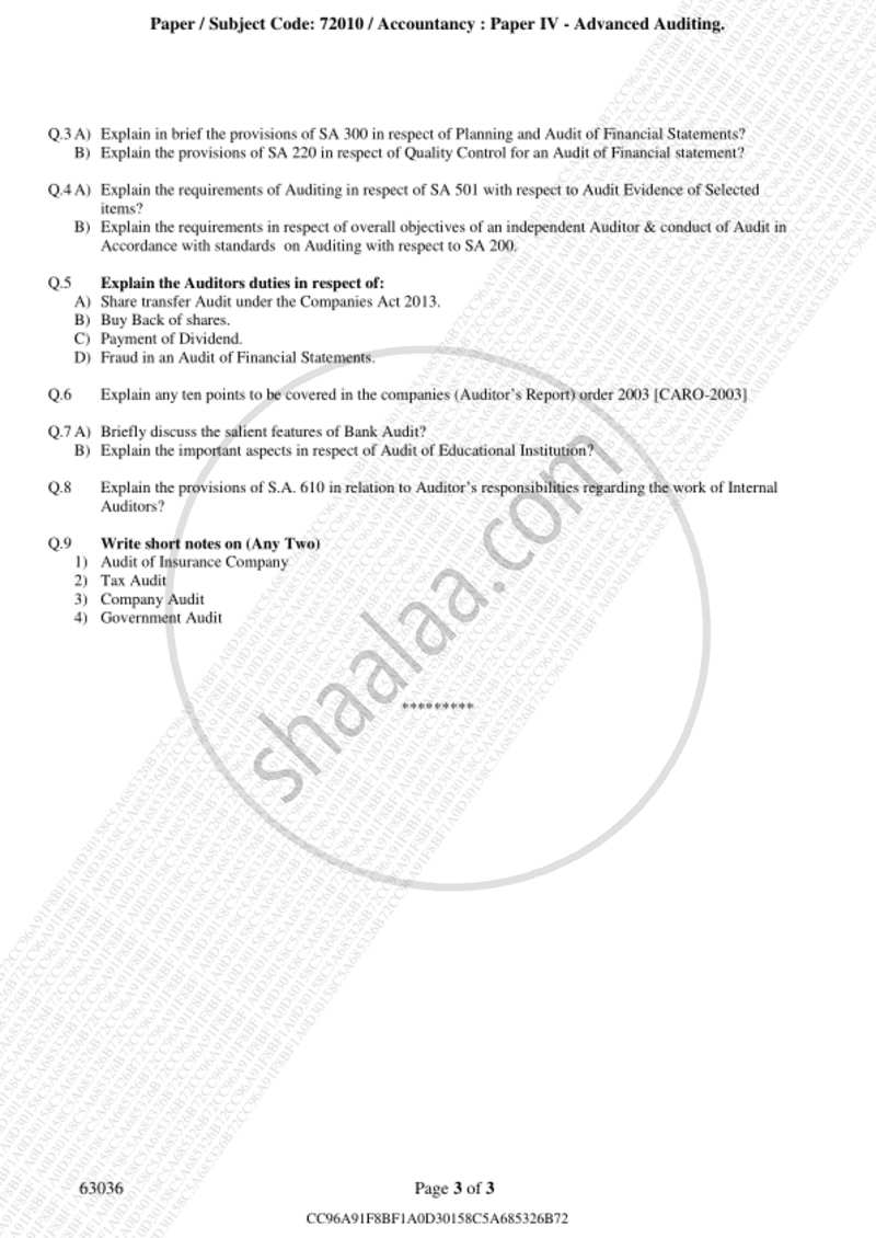 Advanced Auditing 2018-2019 - M.Com. - Part 2 - University of Mumbai question paper with PDF download