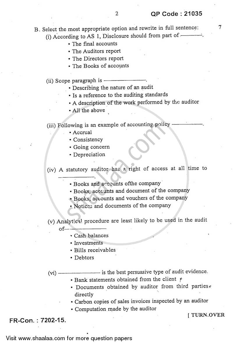 Advanced Auditing Paper‐2 2014-2015 - M.Com. - Semester 4 - University of Mumbai question paper with PDF download