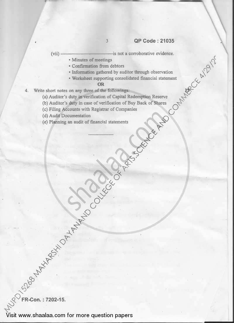Advanced Auditing Paper‐2 2014-2015 - M.Com. - Semester 4 - University of Mumbai question paper with PDF download