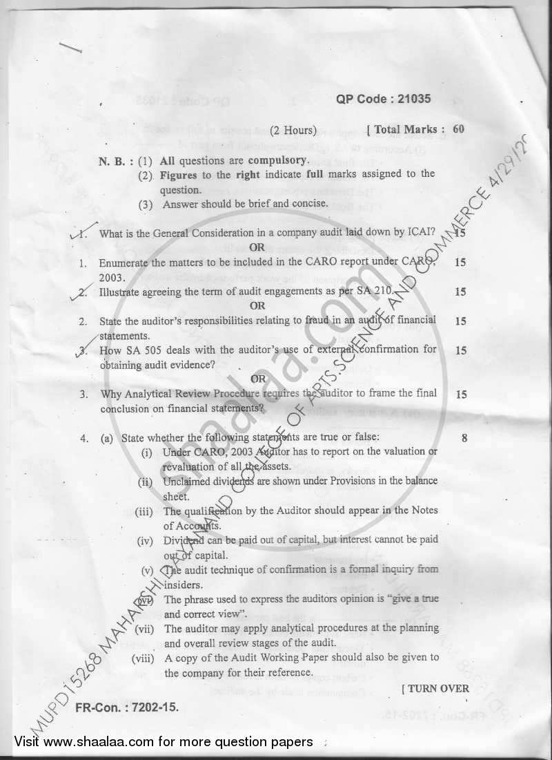 Advanced Auditing Paper‐2 2014-2015 - M.Com. - Semester 4 - University of Mumbai question paper with PDF download