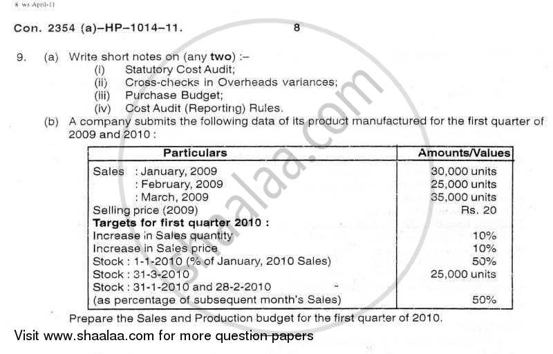 Advanced Cost Accounting 2010-2011 - M.Com. - Part 1 - University of Mumbai question paper with PDF download