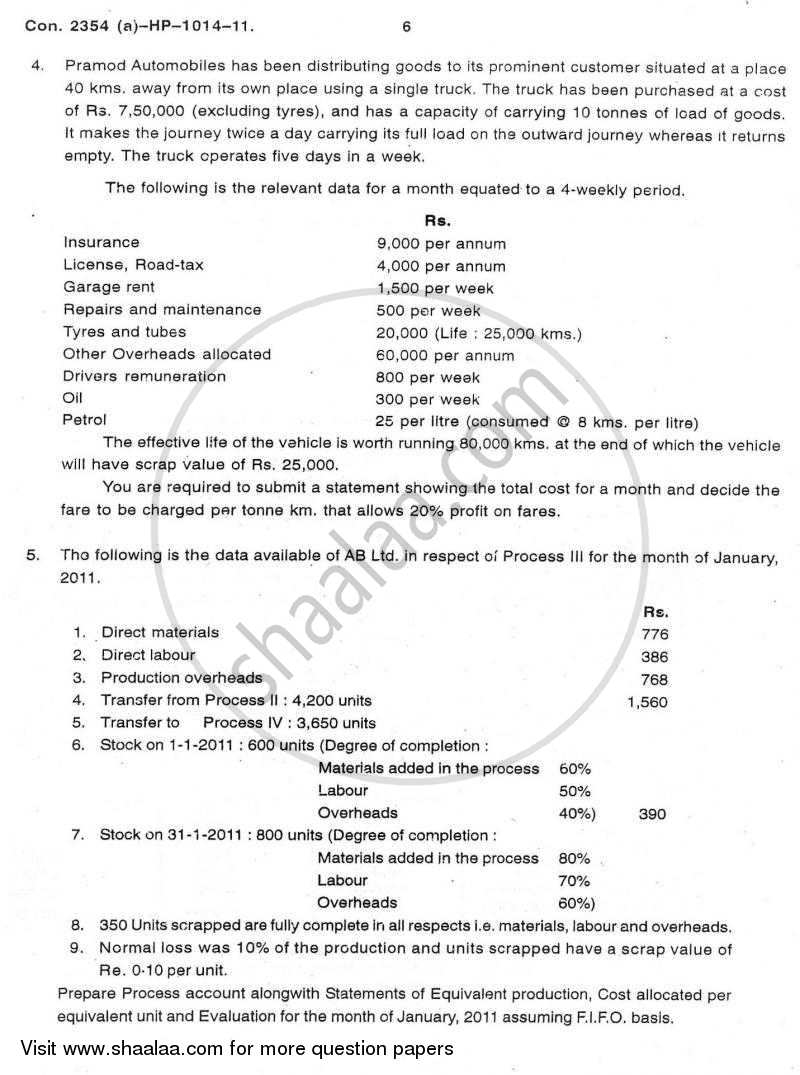Advanced Cost Accounting 2010-2011 - M.Com. - Part 1 - University of Mumbai question paper with PDF download