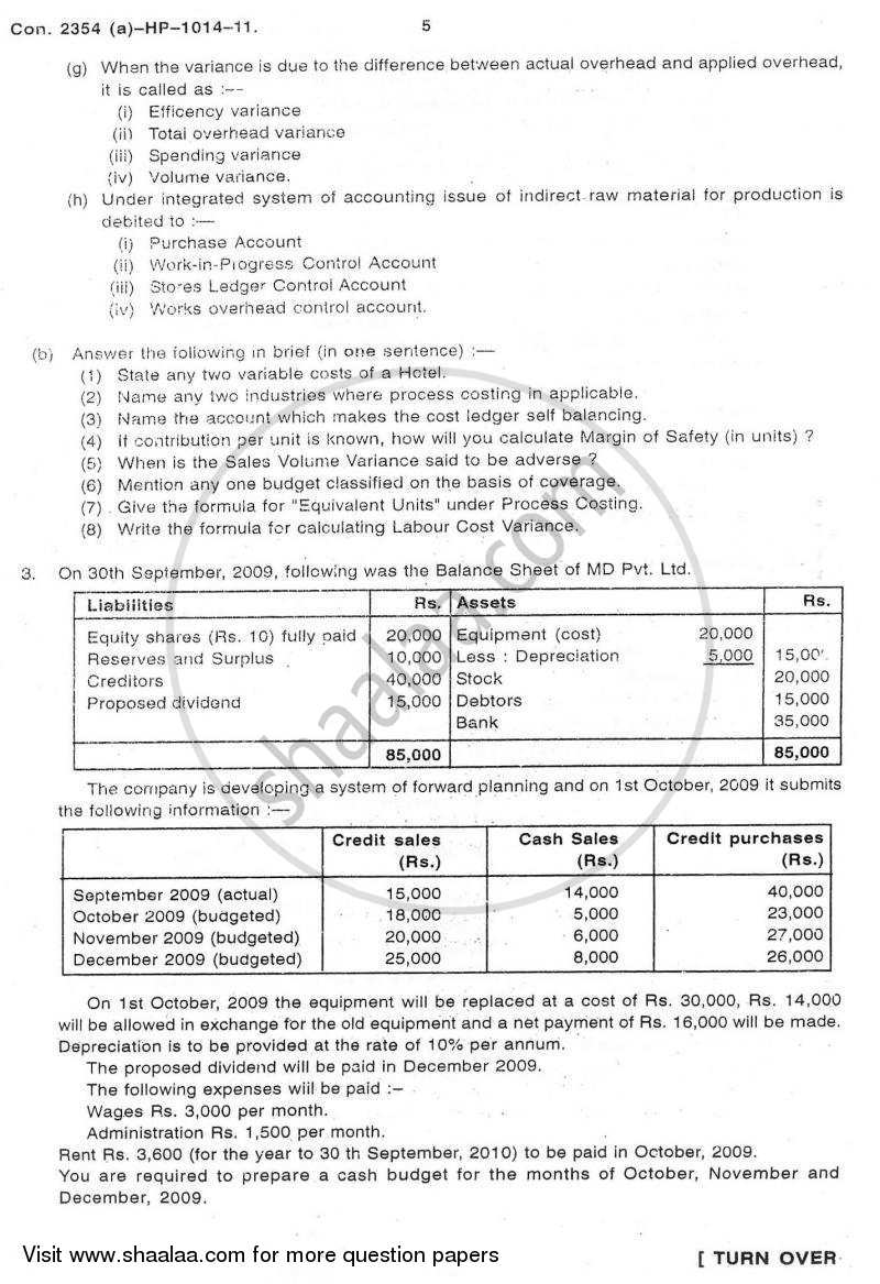 Advanced Cost Accounting 2010-2011 - M.Com. - Part 1 - University of Mumbai question paper with PDF download