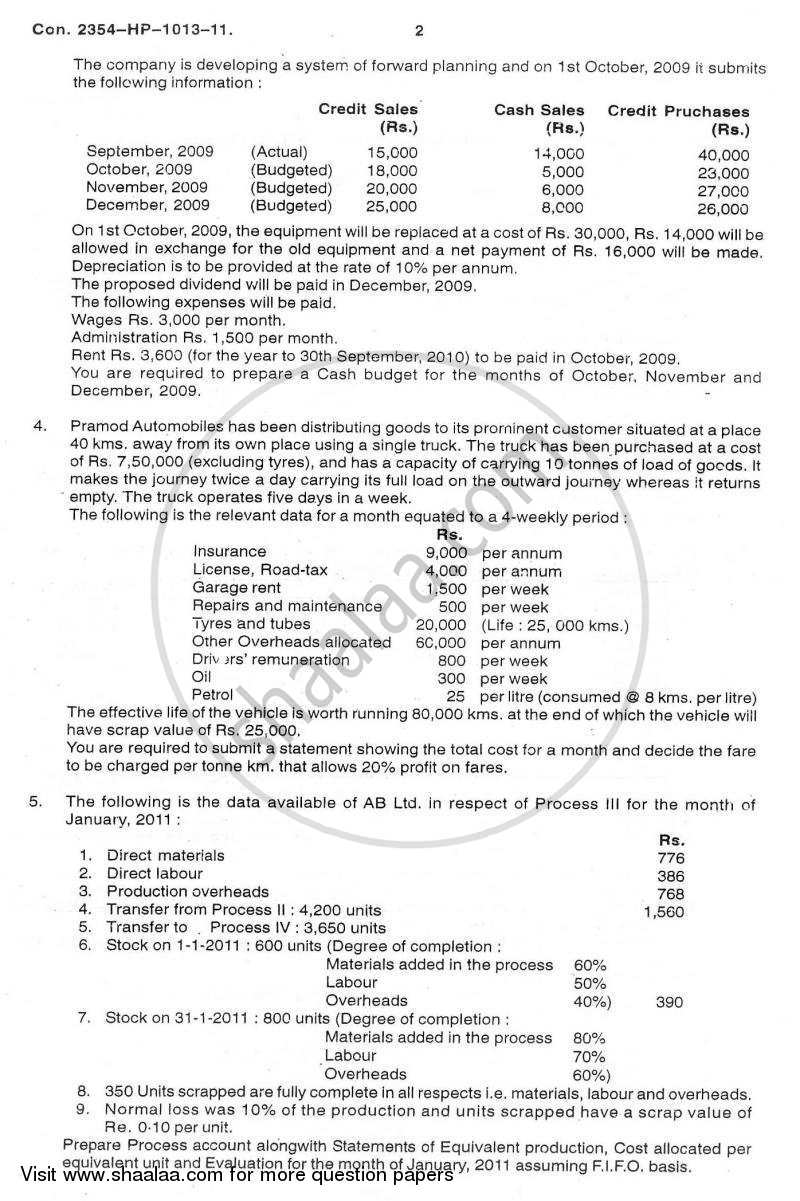 Advanced Cost Accounting 2010-2011 - M.Com. - Part 1 - University of Mumbai question paper with PDF download