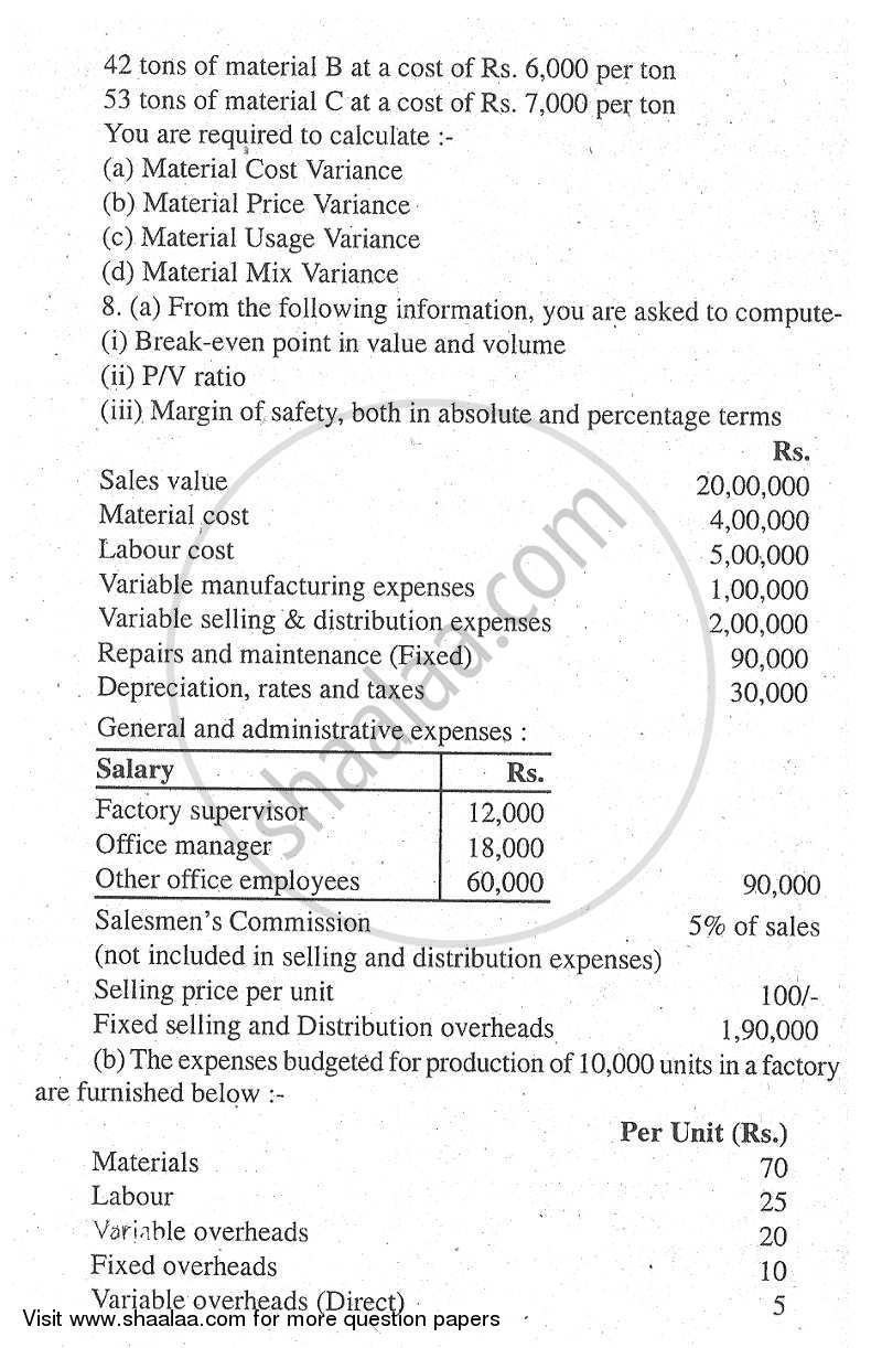 Advanced Cost Accounting 2011-2012 - M.Com. - Part 1 - University of Mumbai question paper with PDF download
