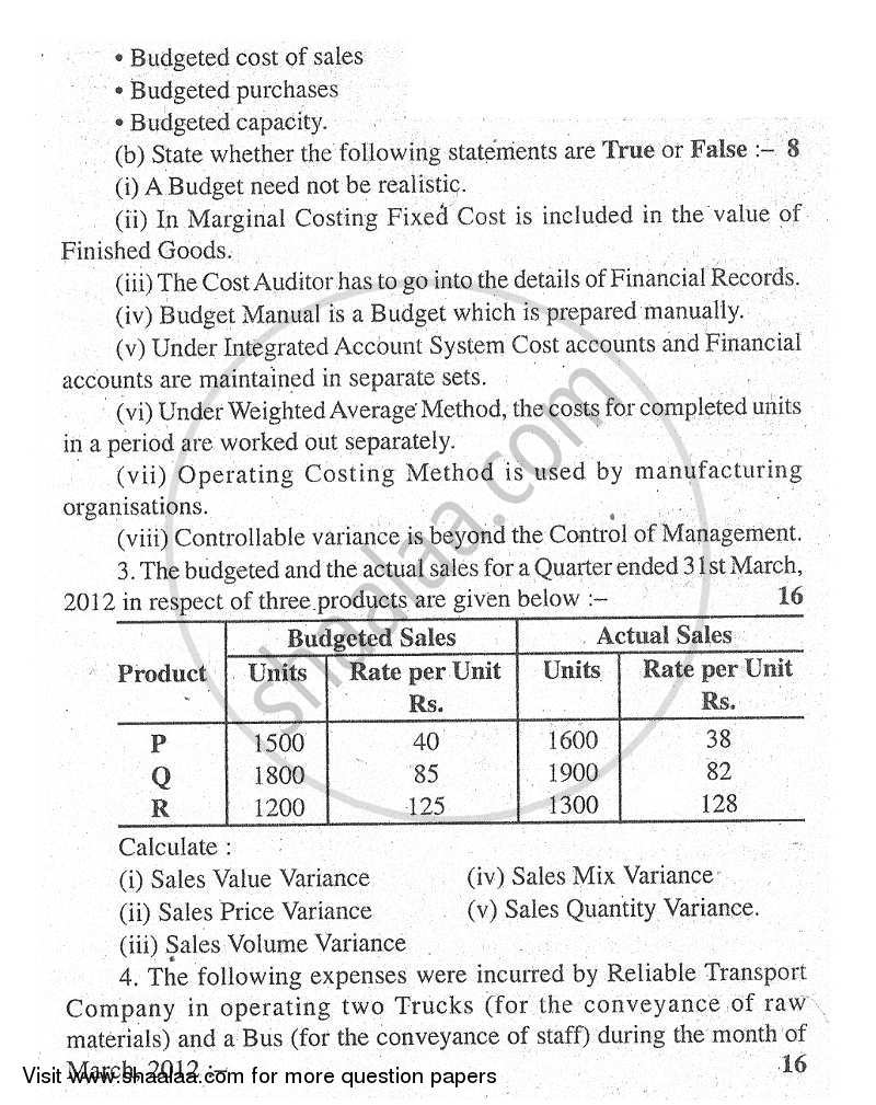 Advanced Cost Accounting 2011-2012 - M.Com. - Part 1 - University of Mumbai question paper with PDF download