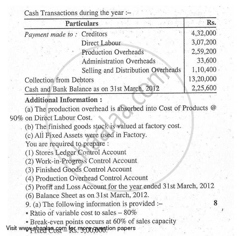 Advanced Cost Accounting 2011-2012 - M.Com. - Part 1 - University of Mumbai question paper with PDF download