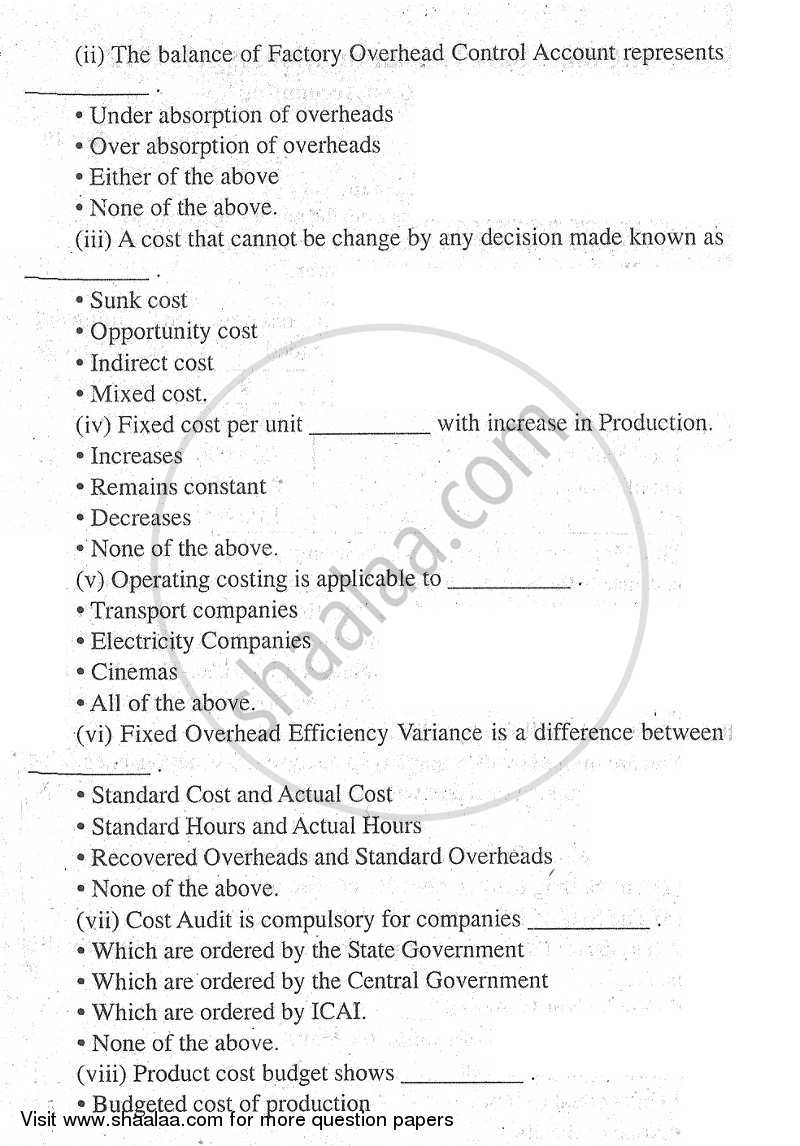 Advanced Cost Accounting 2011-2012 - M.Com. - Part 1 - University of Mumbai question paper with PDF download