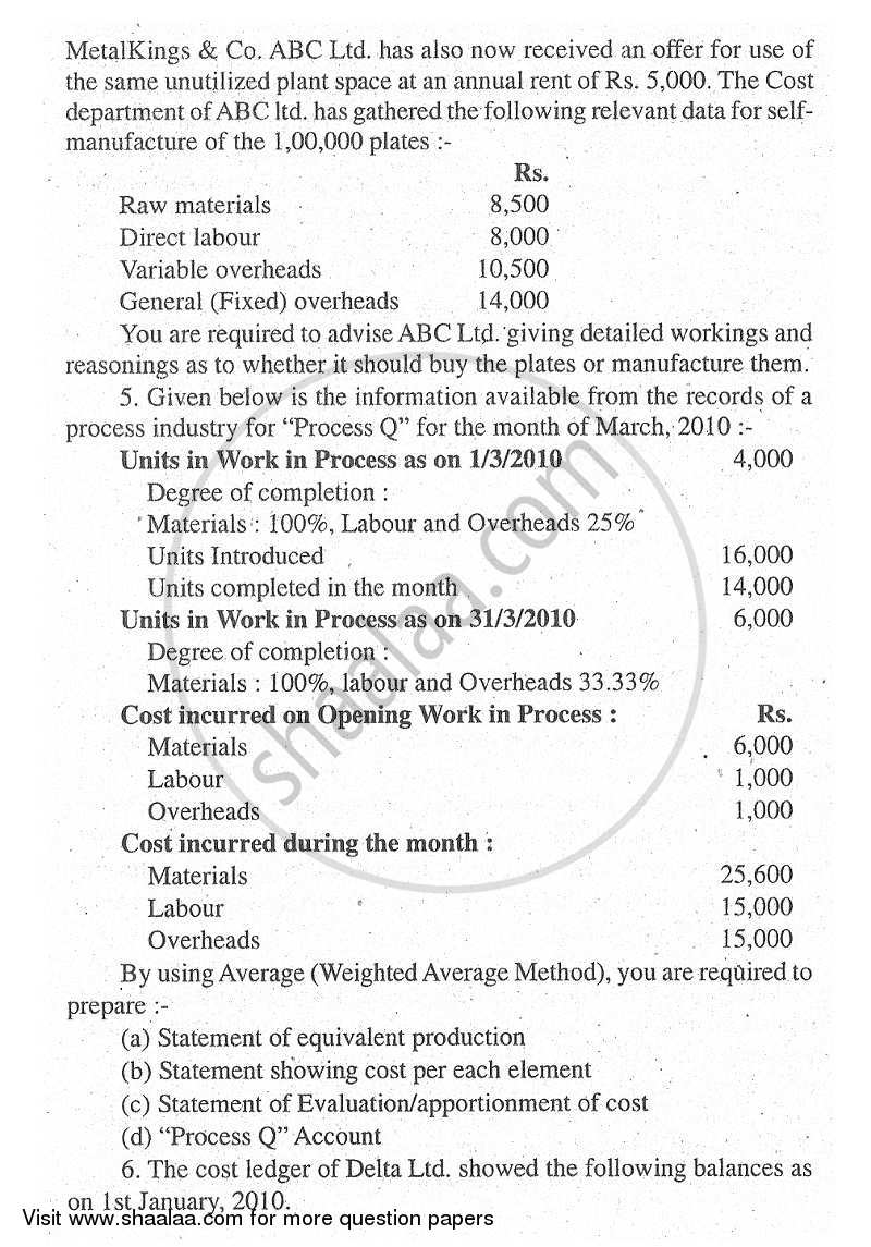Advanced Cost Accounting 2011-2012 - M.Com. - Part 1 - University of Mumbai question paper with PDF download
