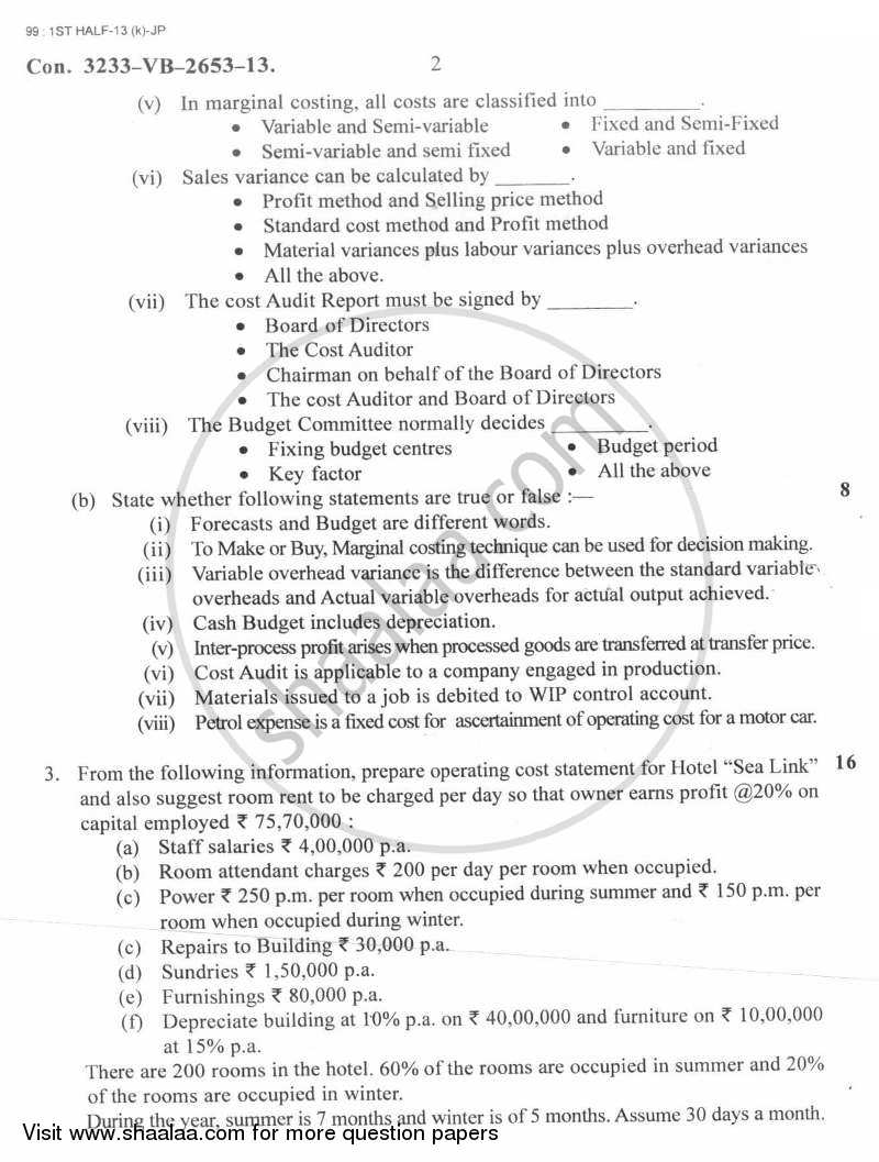 Advanced Cost Accounting 2012-2013 - M.Com. - Part 1 - University of Mumbai question paper with PDF download