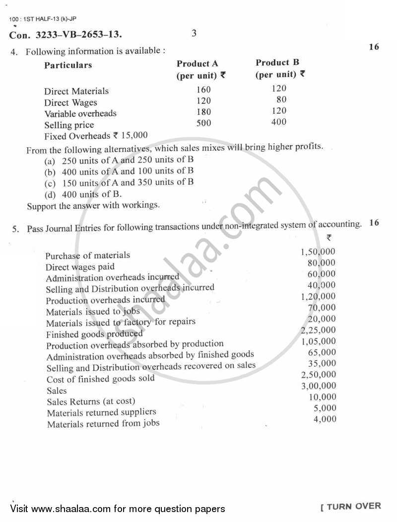 Advanced Cost Accounting 2012-2013 - M.Com. - Part 1 - University of Mumbai question paper with PDF download
