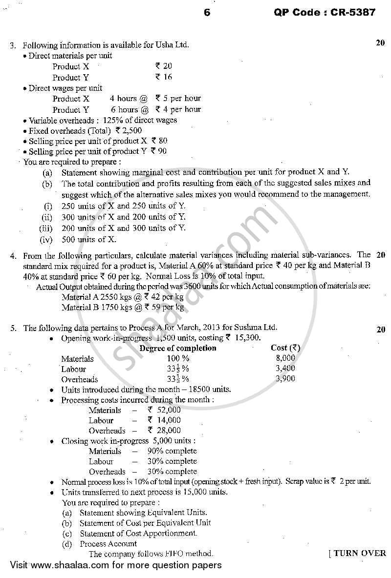 Advanced Cost Accounting 2013-2014 - M.Com. - Part 1 - University of Mumbai question paper with PDF download