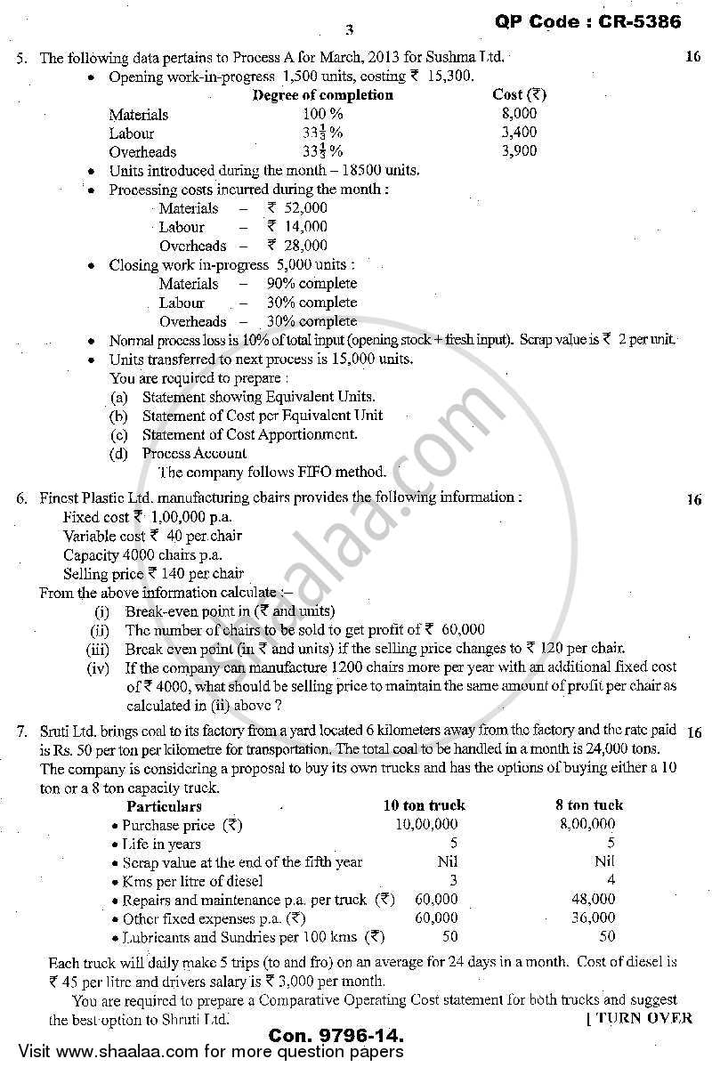 Advanced Cost Accounting 2013-2014 - M.Com. - Part 1 - University of Mumbai question paper with PDF download