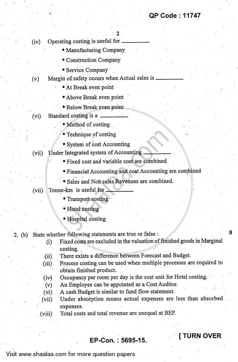 Advanced Cost Accounting 2014-2015 - M.Com. - Part 1 - University of Mumbai question paper with PDF download