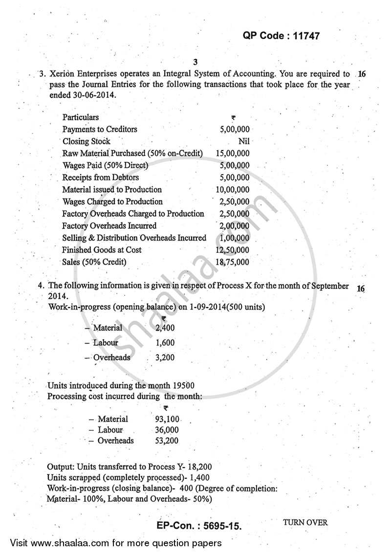 Advanced Cost Accounting 2014-2015 - M.Com. - Part 1 - University of Mumbai question paper with PDF download