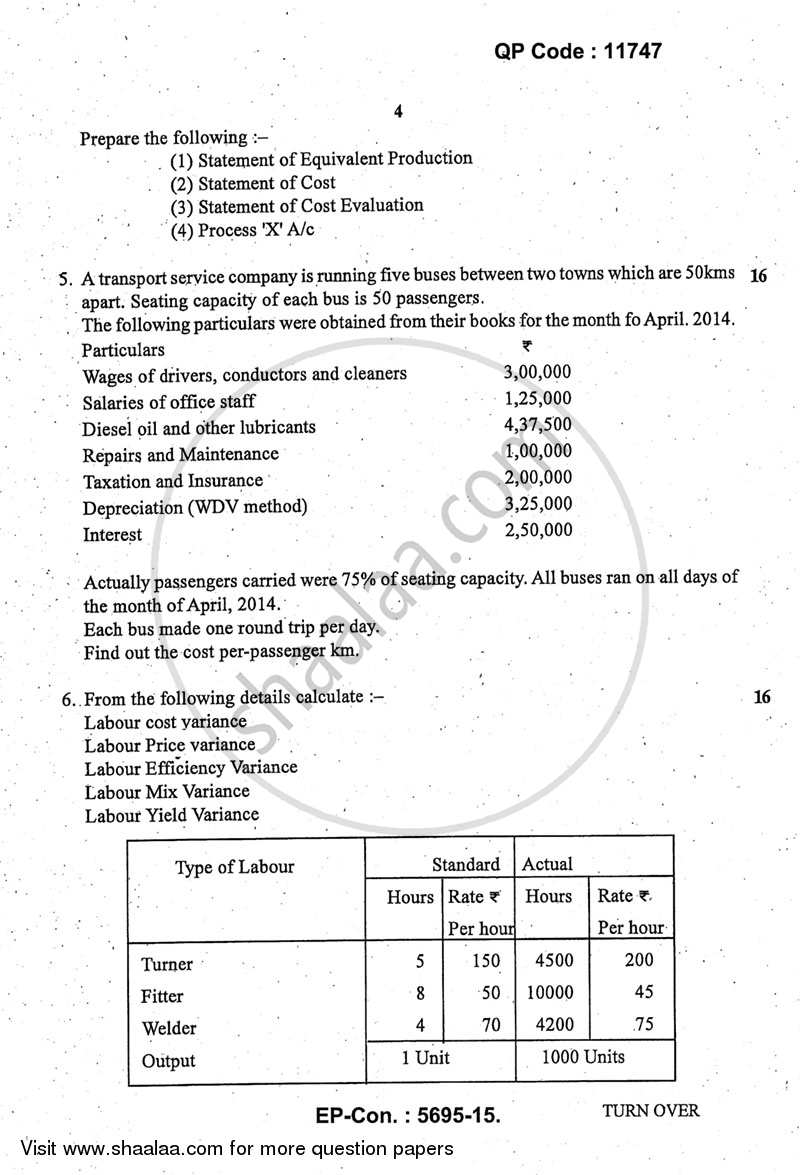 Advanced Cost Accounting 2014-2015 - M.Com. - Part 1 - University of Mumbai question paper with PDF download