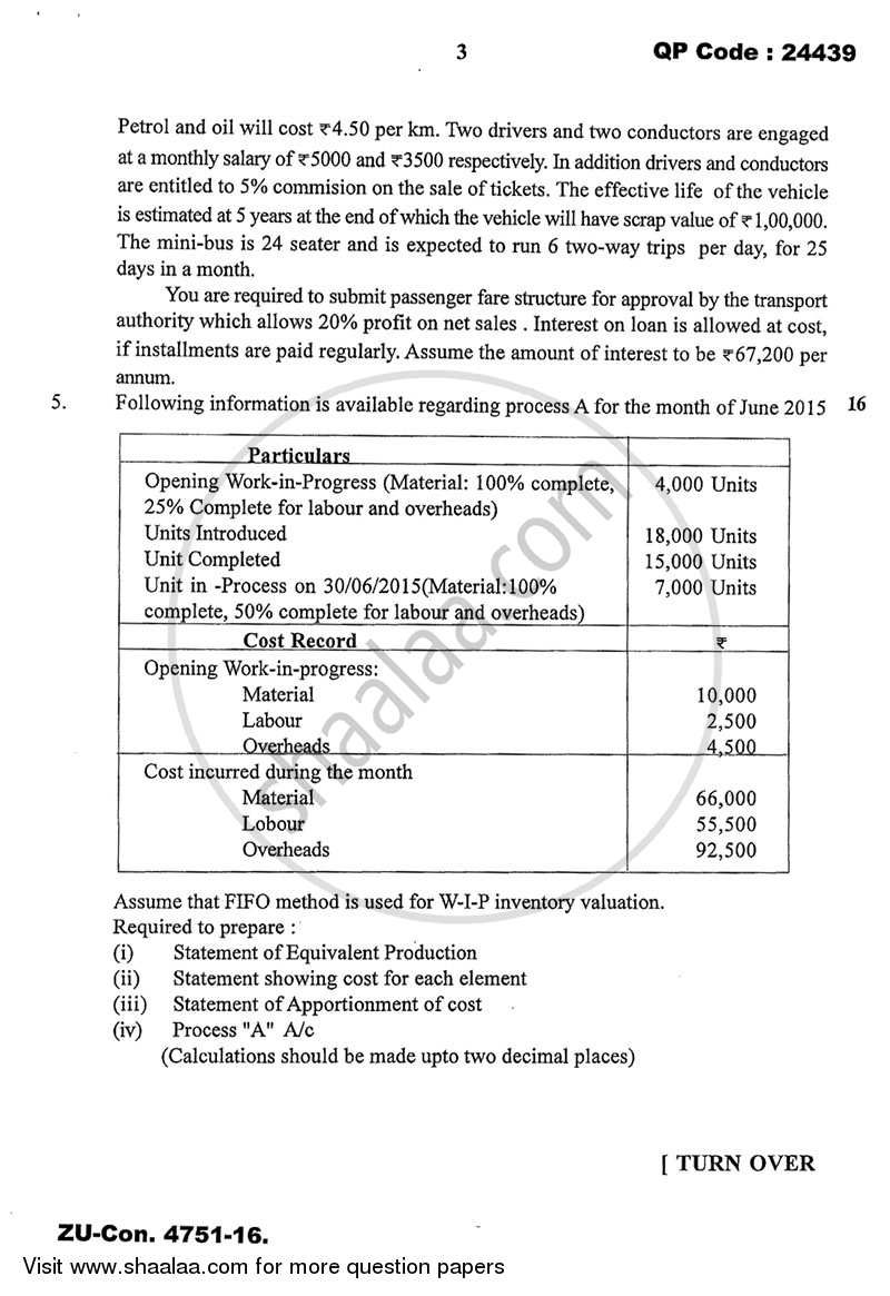 Advanced Cost Accounting 2015-2016 - M.Com. - Part 1 - University of Mumbai question paper with PDF download