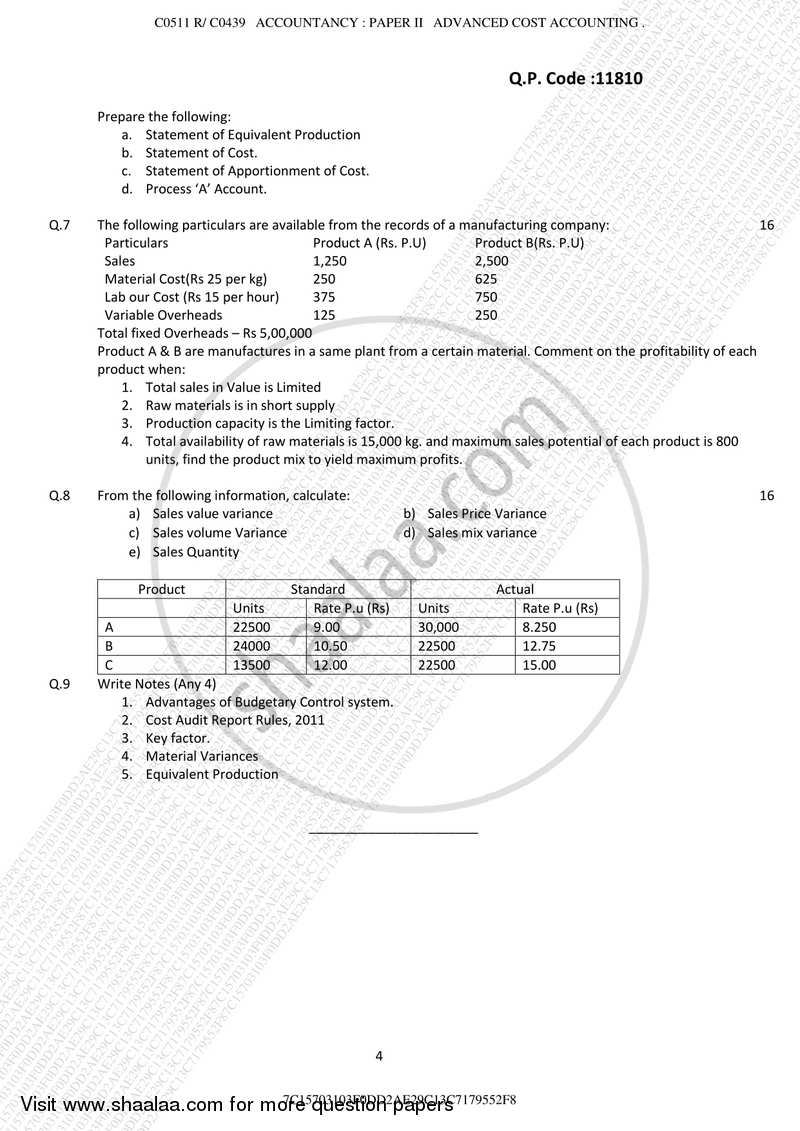 Advanced Cost Accounting 2016-2017 - M.Com. - Part 1 - University of Mumbai question paper with PDF download