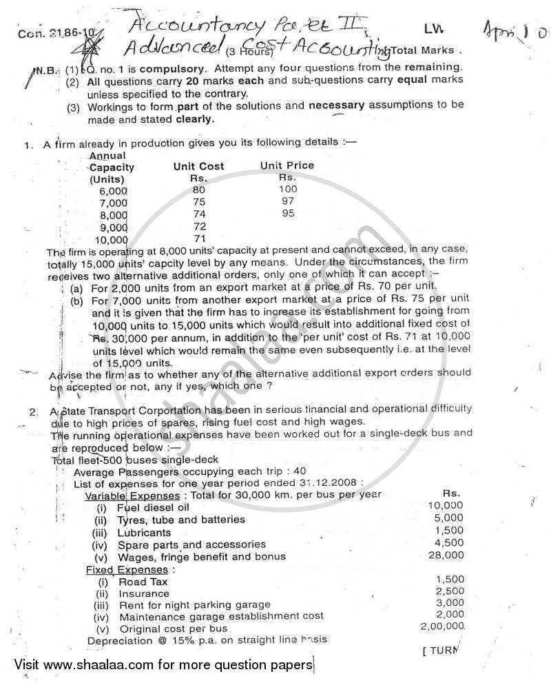 Advanced Cost Accounting 2009-2010 - M.Com. - Semester 1 - University of Mumbai question paper with PDF download