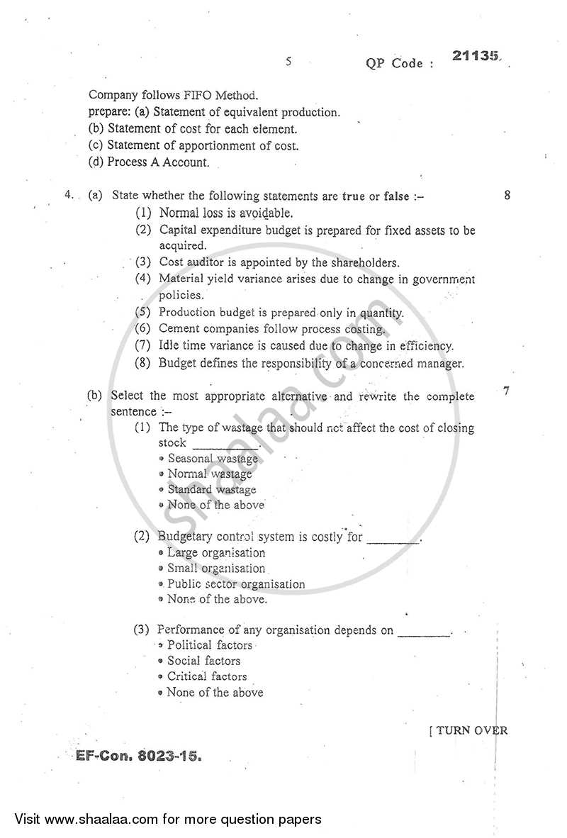 Advanced Cost Accounting 2015-2016 - M.Com. - Semester 1 - University of Mumbai question paper with PDF download