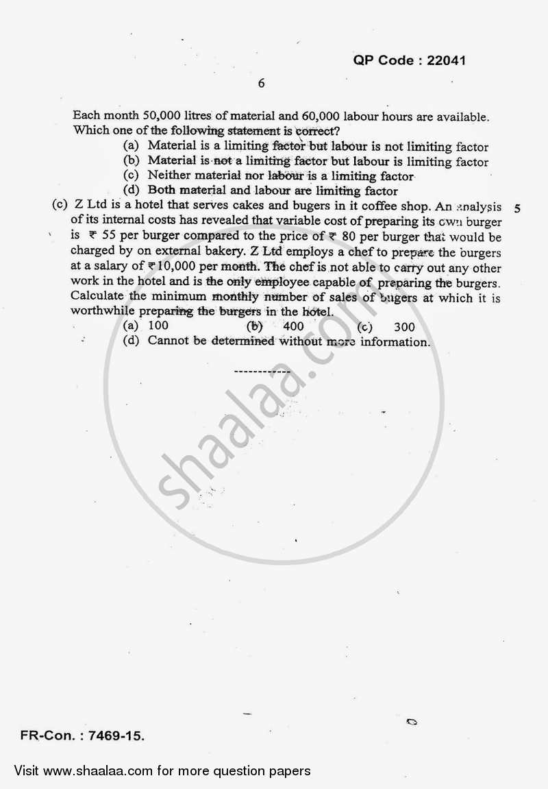 Advanced Cost Accounting 2014-2015 - M.Com. - Semester 2 - University of Mumbai question paper with PDF download