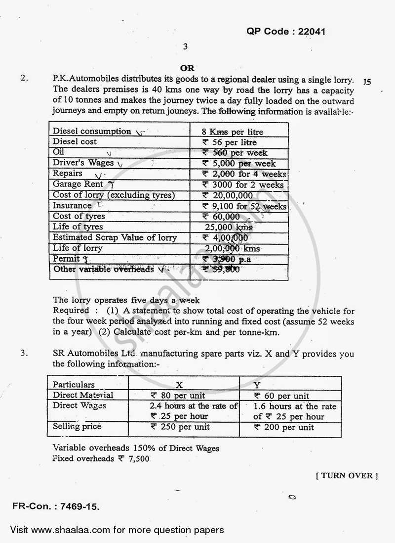 Advanced Cost Accounting 2014-2015 - M.Com. - Semester 2 - University of Mumbai question paper with PDF download