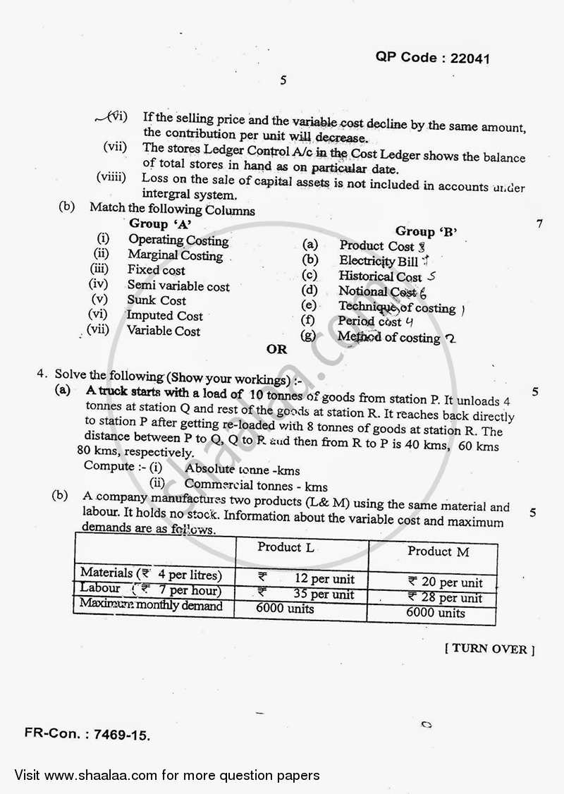 Advanced Cost Accounting 2014-2015 - M.Com. - Semester 2 - University of Mumbai question paper with PDF download