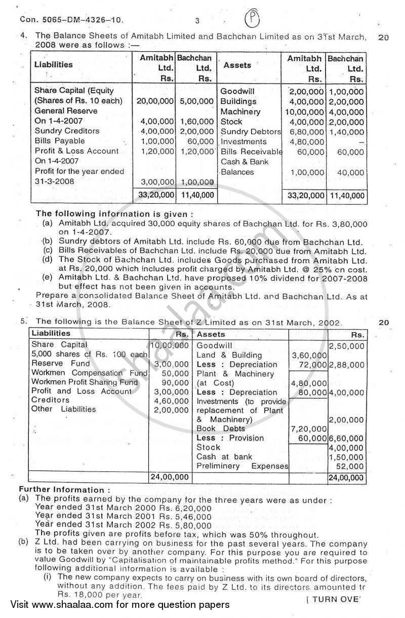 Advanced Financial Accounting 2010-2011 - M.Com. - Part 1 - University of Mumbai question paper with PDF download