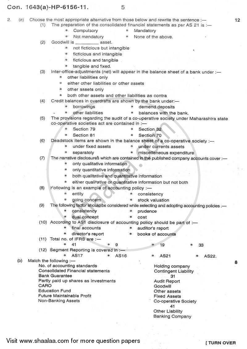 Advanced Financial Accounting 2010-2011 - M.Com. - Part 1 - University of Mumbai question paper with PDF download