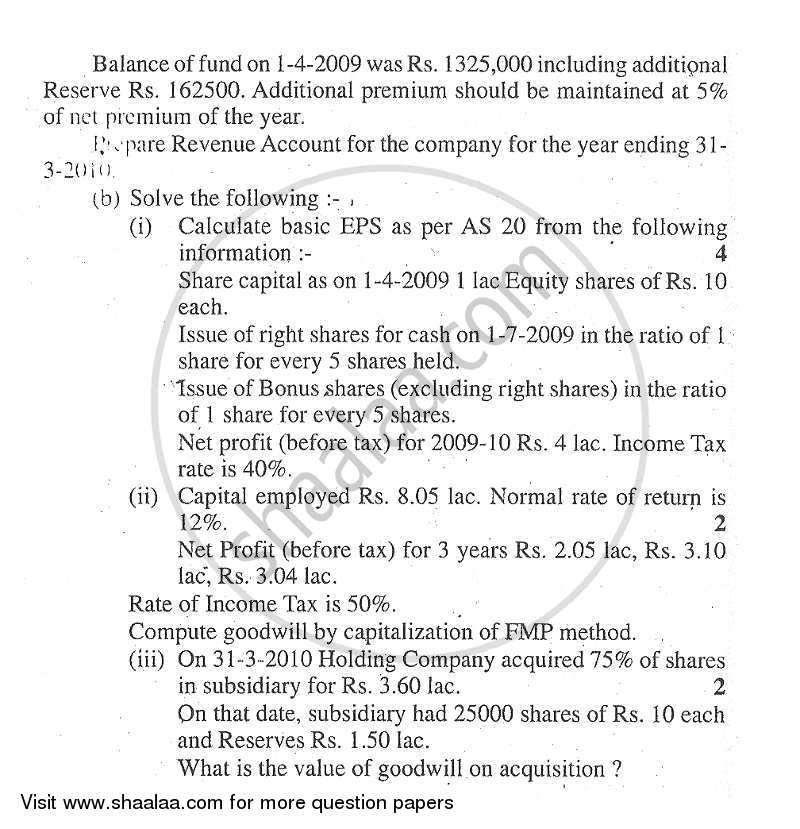 Advanced Financial Accounting 2011-2012 - M.Com. - Part 1 - University of Mumbai question paper with PDF download