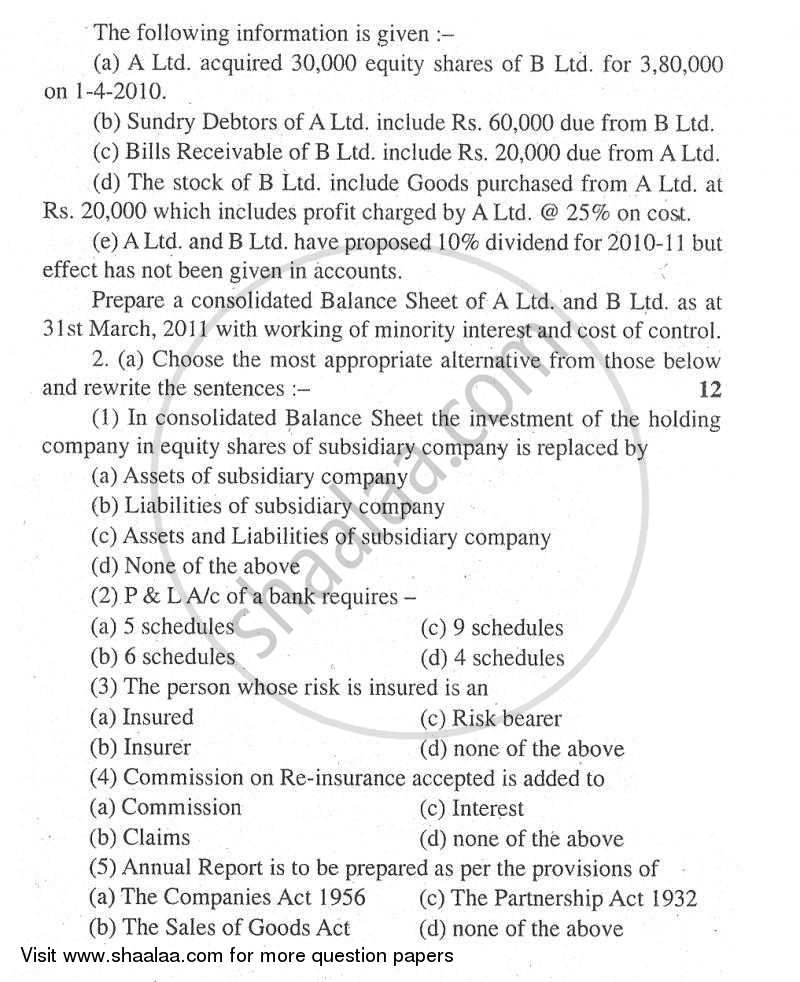 Advanced Financial Accounting 2011-2012 - M.Com. - Part 1 - University of Mumbai question paper with PDF download
