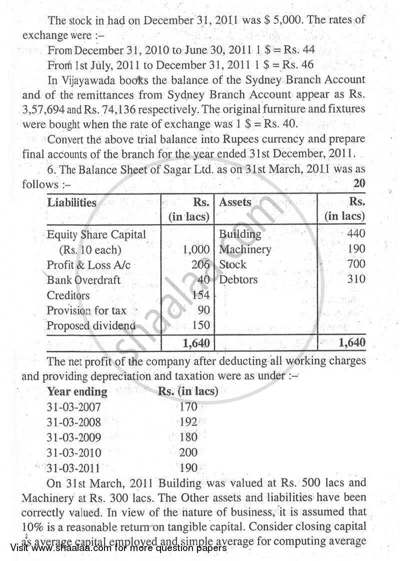 Advanced Financial Accounting 2011-2012 - M.Com. - Part 1 - University of Mumbai question paper with PDF download