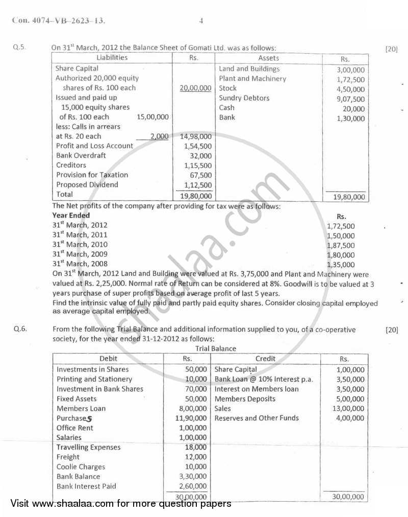 Advanced Financial Accounting 2012-2013 - M.Com. - Part 1 - University of Mumbai question paper with PDF download