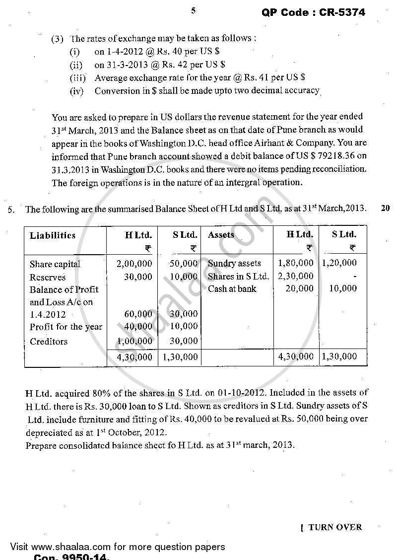Advanced Financial Accounting 2013-2014 - M.Com. - Part 1 - University of Mumbai question paper with PDF download