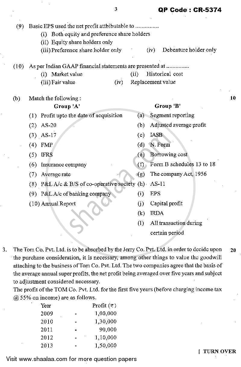 Advanced Financial Accounting 2013-2014 - M.Com. - Part 1 - University of Mumbai question paper with PDF download