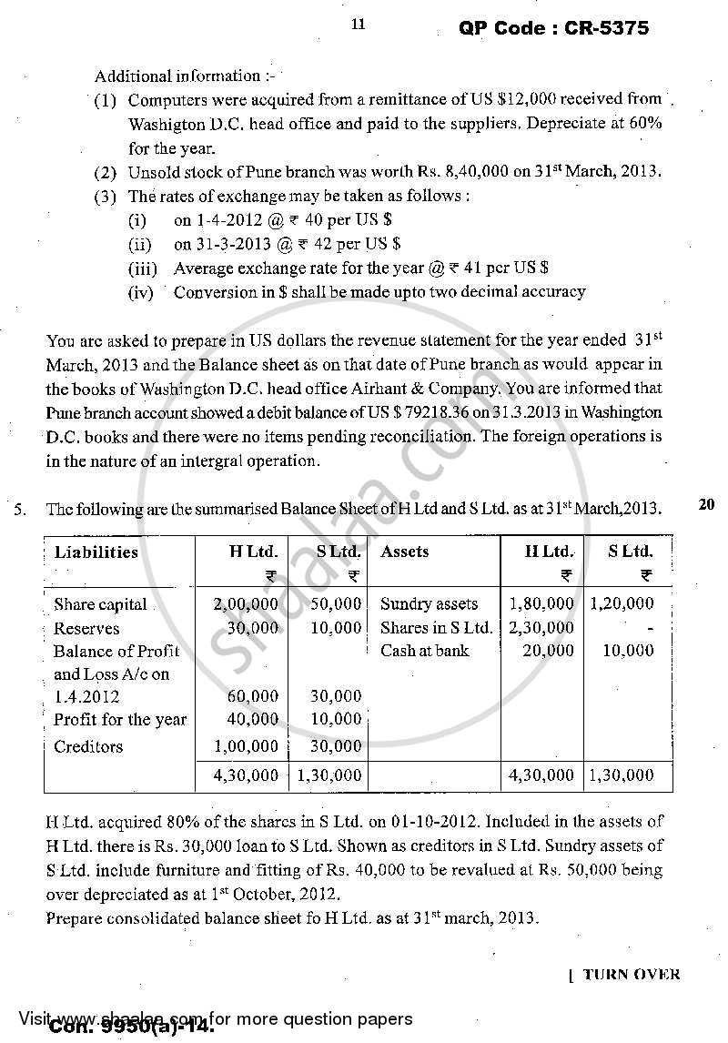 Advanced Financial Accounting 2013-2014 - M.Com. - Part 1 - University of Mumbai question paper with PDF download