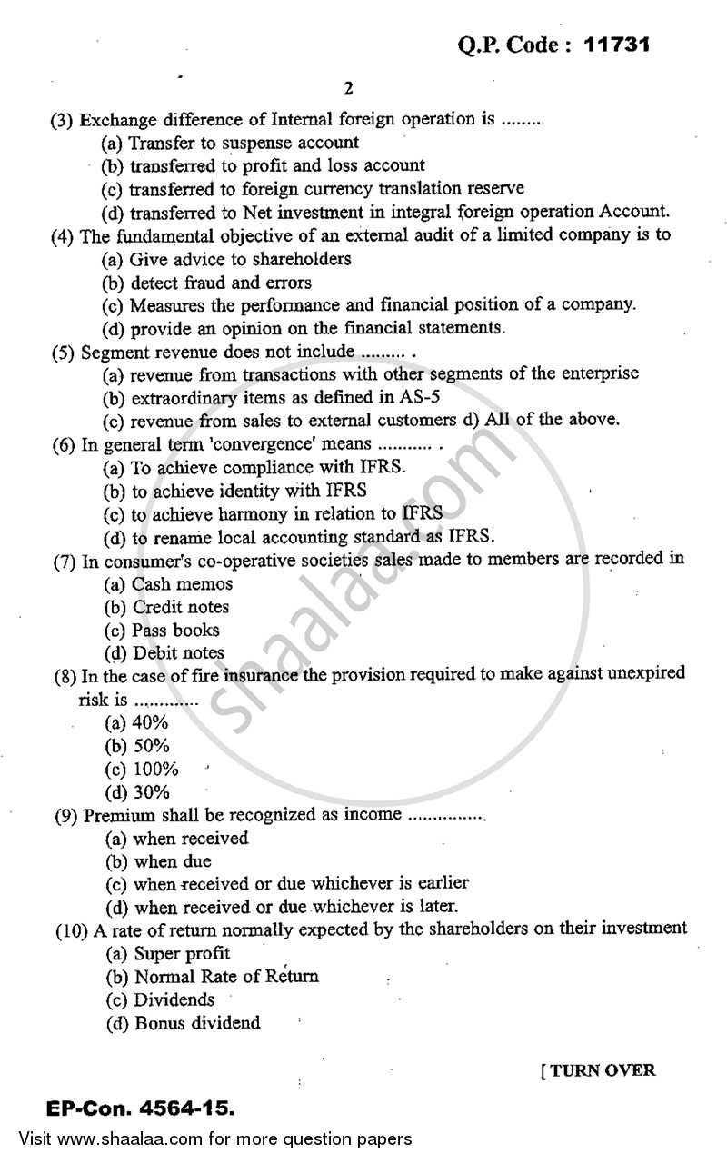 Advanced Financial Accounting 2014-2015 - M.Com. - Part 1 - University of Mumbai question paper with PDF download