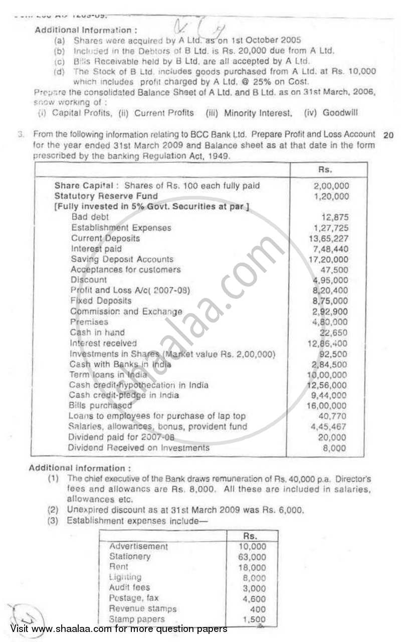 Advanced Financial Accounting 2008-2009 - M.Com. - Semester 1 - University of Mumbai question paper with PDF download