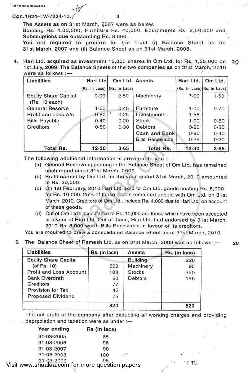 Advanced Financial Accounting 2009-2010 - M.Com. - Semester 1 - University of Mumbai question paper with PDF download