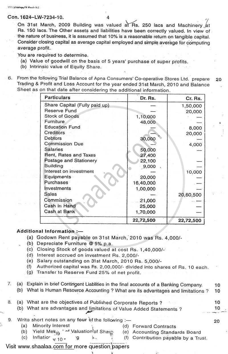 Advanced Financial Accounting 2009-2010 - M.Com. - Semester 1 - University of Mumbai question paper with PDF download