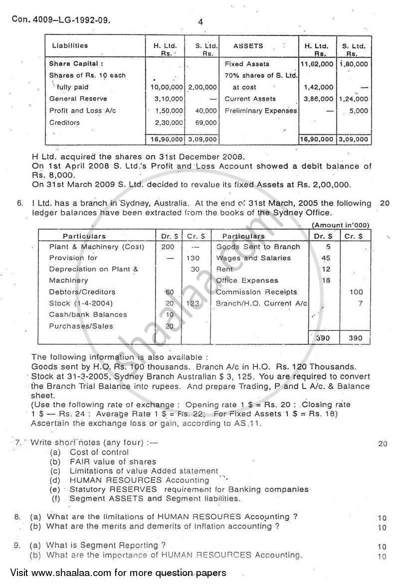 Advanced Financial Accounting 2009-2010 - M.Com. - Semester 1 - University of Mumbai question paper with PDF download