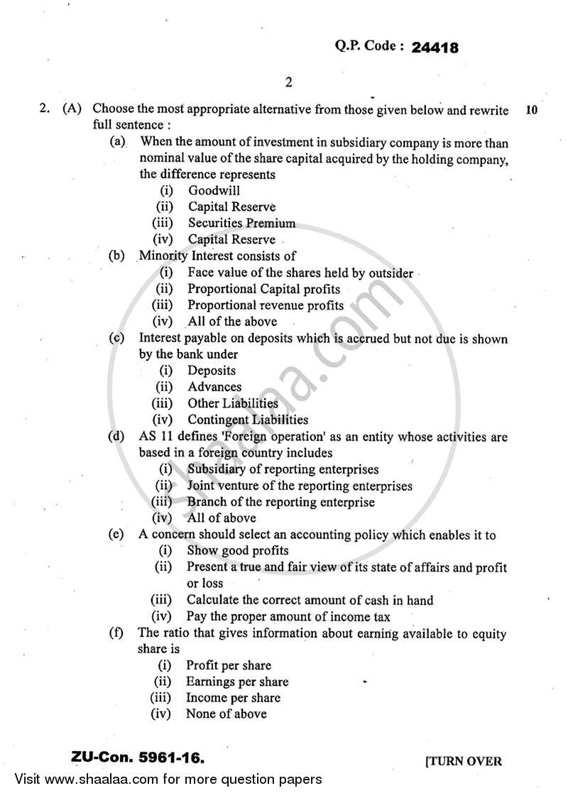 Advanced Financial Accounting 2015-2016 - M.Com. - Semester 1 - University of Mumbai question paper with PDF download